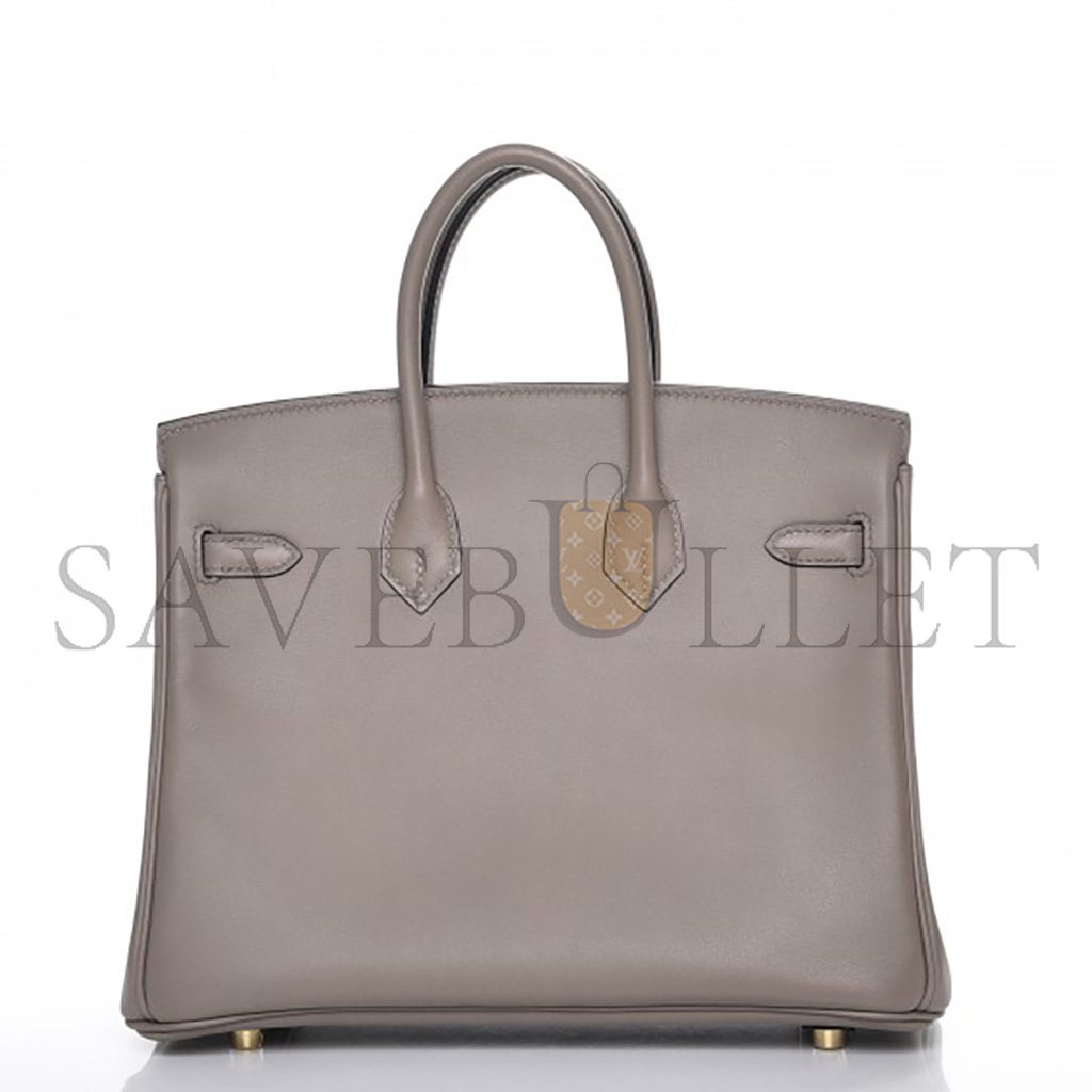 HERMES BIRKIN 25 SWIFT ASPHALT GREY GOLD BUCKLE BAG H049362CK03 (25*20*13cm)